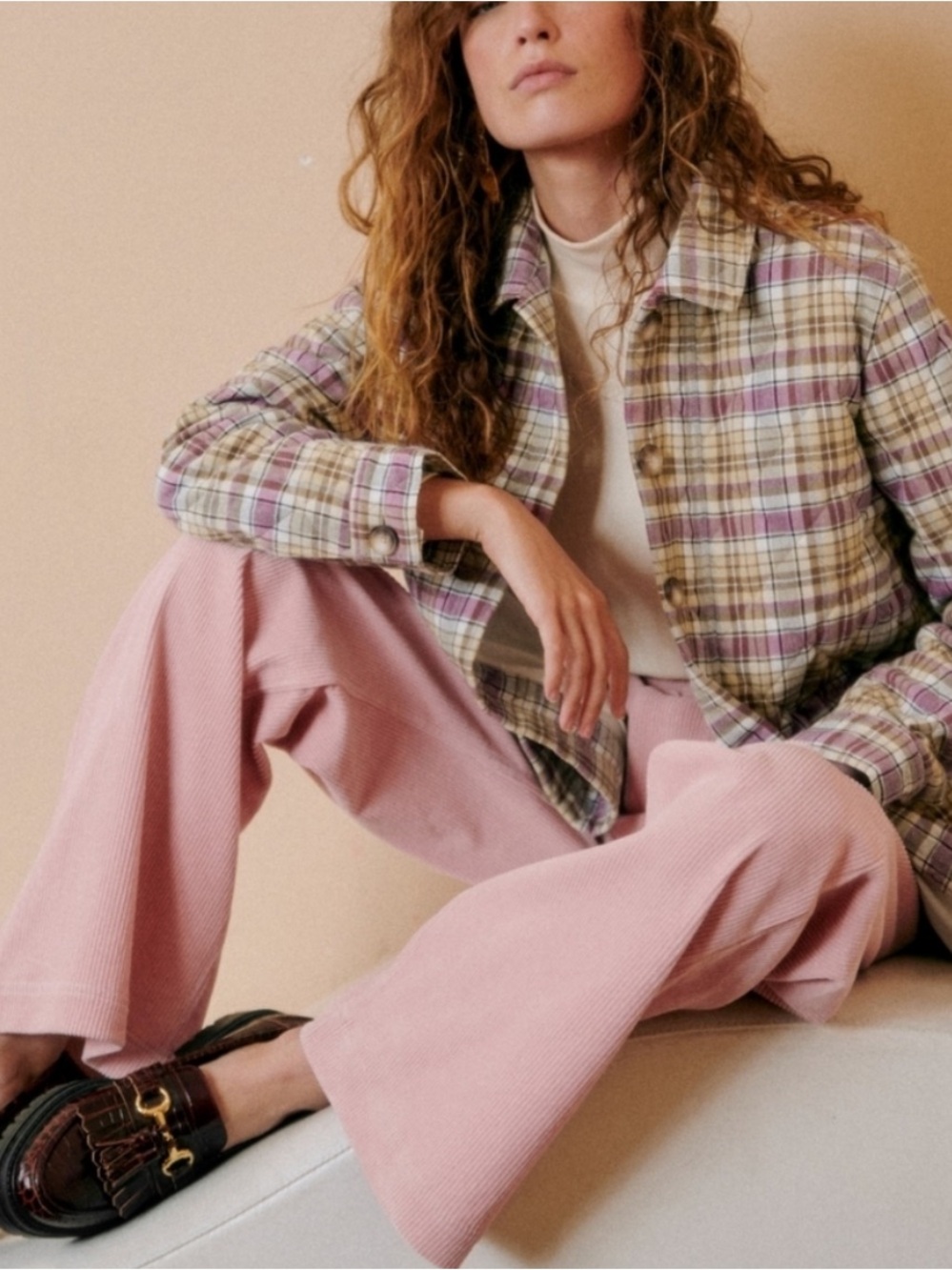 Sézane Will jacket, violet check - size XS